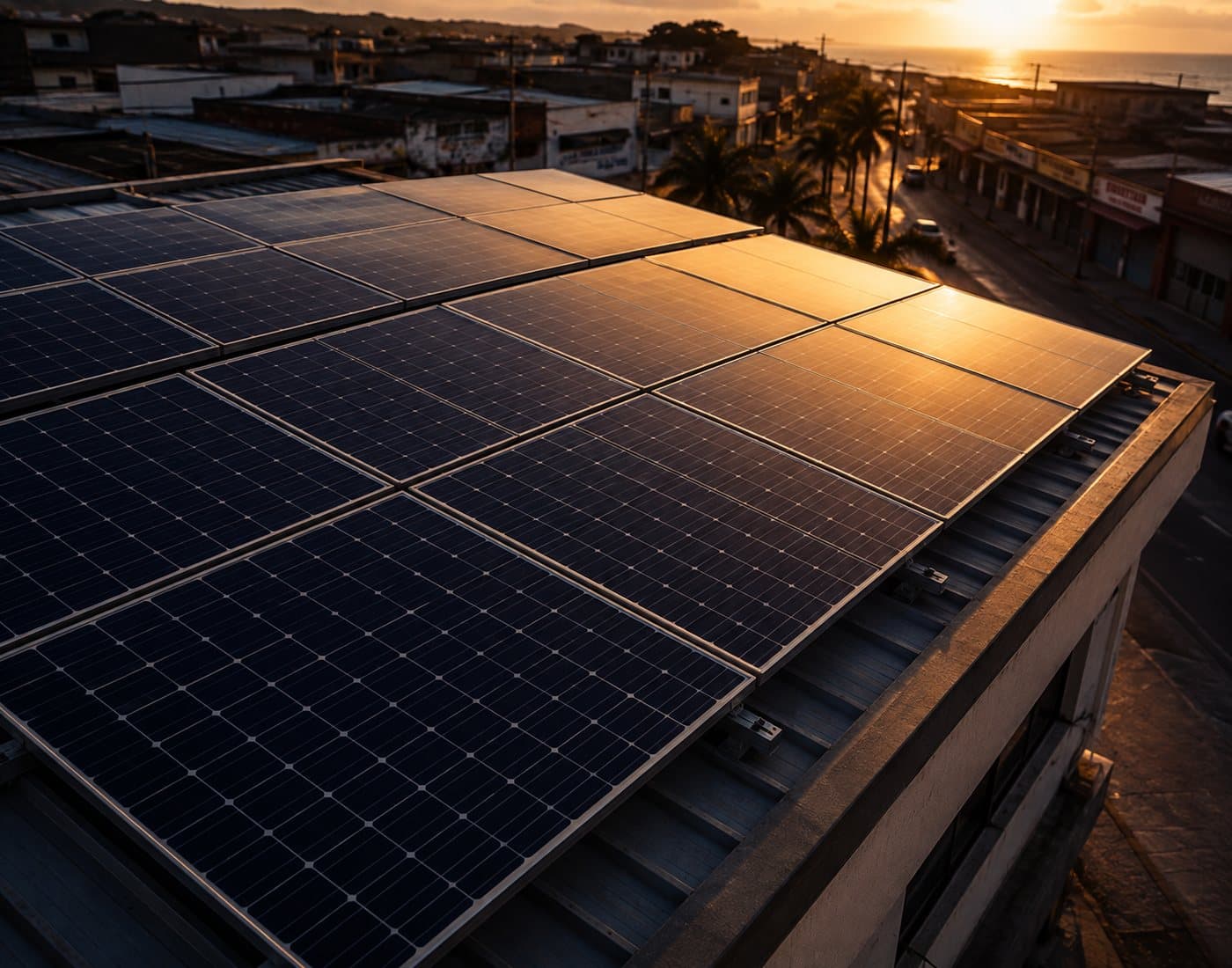 Paneles solares instalados en el techo de una vivienda en la costa